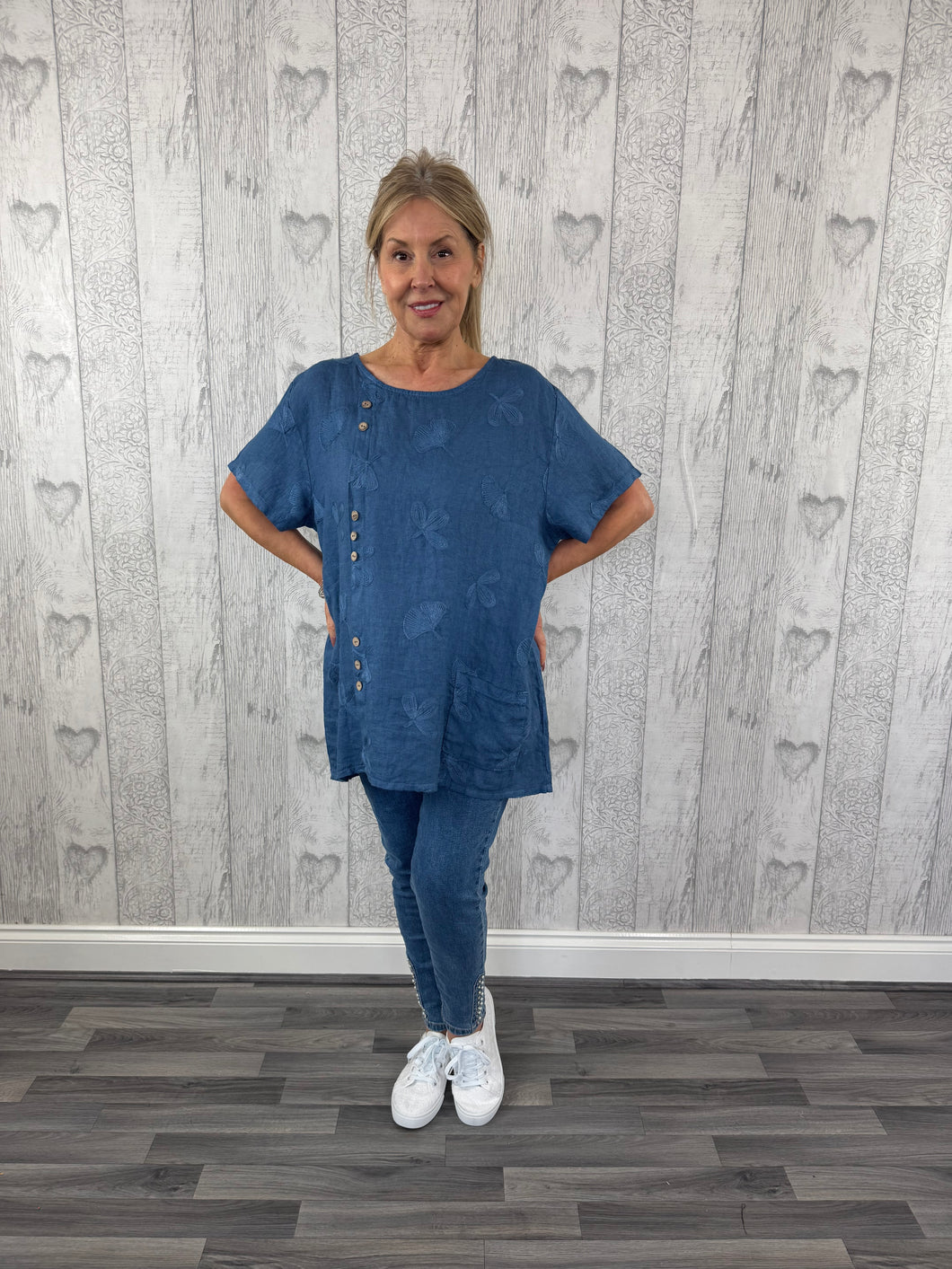 The Caroline - Denim Blue Linen Top