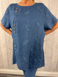 The Caroline - Denim Blue Linen Top