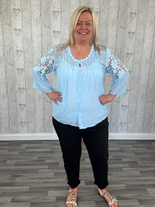 The Catherine - Sky Blue Floaty Lace shirt