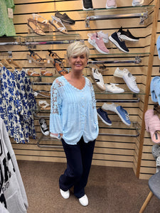 The Catherine - Sky Blue Floaty Lace shirt
