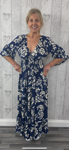 Carmen Magic Dress - Navy Blue and Cream Dress
