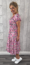 Load image into Gallery viewer, Monica - Lilac and Pink Floral Bardot Dress
