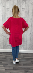 The Caroline - Cerise Pink Linen Top