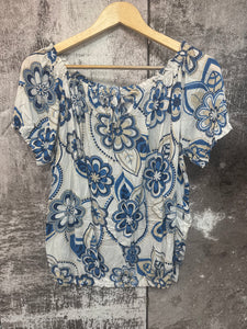 The Gypsy Bardot - Blue Flower top