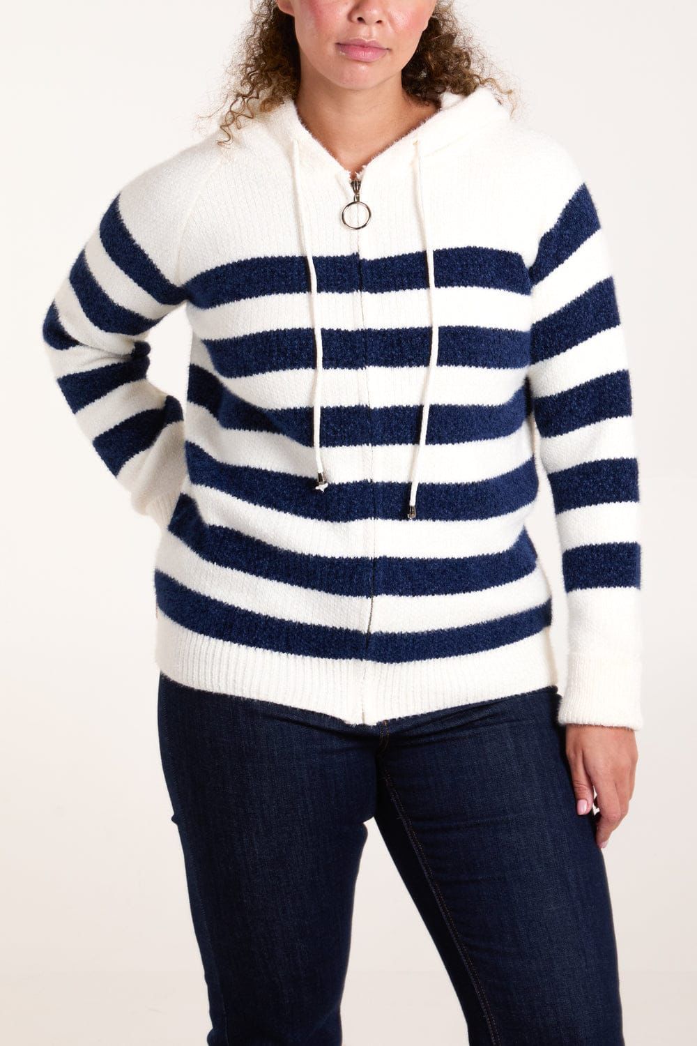 Zip Hoodie Navy Blue Stripe
