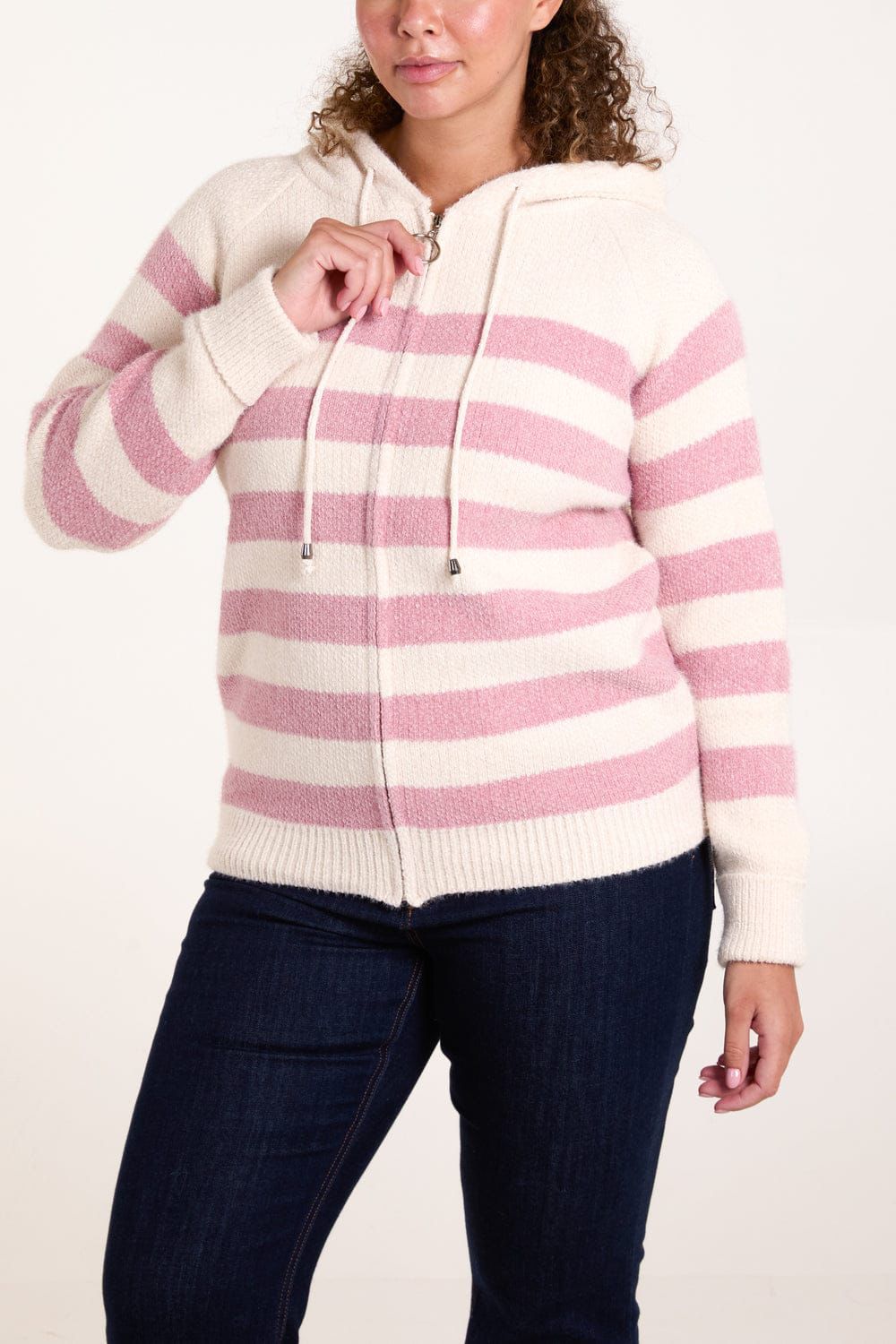 Zip Hoodie Pink Stripe